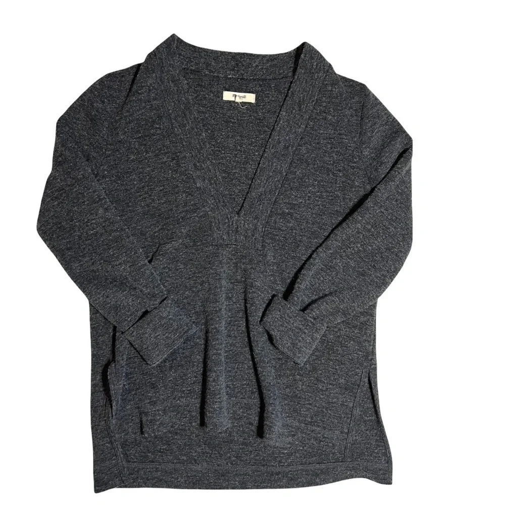 Madewell Slate Charcoal Gray Knit Popover Deep Plunging V-Neck Sweater Size M